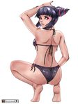  ass barefoot bikini drill_hair feet full_body han_juri herry_luwuk lips looking_back o-ring o-ring_bottom o-ring_top pose simple_background solo squatting street_fighter street_fighter_iv_(series) swimsuit twin_drills 