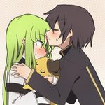  1boy 1girl black_hair blush c.c. cc cheese-kun code_geass couple eyes_closed female green_hair kiss lelouch_lamperouge long_hair male shacttainw short_hair yellow_eyes 