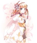  ai_(warekaku) bike_shorts bow braid brown_hair coat flower green_eyes hair_flower hair_ornament hairband leia_rolando pointing ribbon short_hair smile solo tales_of_(series) tales_of_xillia 