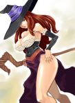  bare_shoulders breasts brown_eyes brown_hair detached_sleeves dragon's_crown dress hat large_breasts long_hair nek solo sorceress_(dragon's_crown) staff witch_hat 