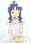  blue_hair bouquet dress flower gloves grin heartcatch_precure! kurumi_erika precure satogo smile solo veil wedding wedding_dress 