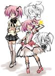  bow dress gloves hair_ribbon kaname_madoka magical_girl mahou_shoujo_madoka_magica open_mouth pink_eyes pink_hair ribbon school_uniform shoes short_twintails sketch skirt smile socks thighhighs twin_tails v white_thighhighs wink 