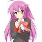  aqwiz bad_id bad_pixiv_id bow futaki_kanata little_busters! long_hair pink_bow purple_hair school_uniform solo yellow_eyes 