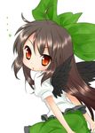  bad_id bad_pixiv_id blush bow brown_hair chibi green_bow hair_bow jigatei_(omijin) long_hair red_eyes reiuji_utsuho shirt skirt solo touhou wings 