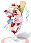  bad_id bad_pixiv_id barefoot bat_wings blonde_hair bloomers blue_eyes blue_hair blush bow cherry child cirno closed_eyes cup flandre_scarlet flat_chest food fruit hair_bow hat ice_cream in_container in_cup in_food minigirl multiple_girls nipples object_hug open_mouth raspberry red_eyes remilia_scarlet side_ponytail smile strawberry sundae topless touhou tsukumizu_yuu underwear underwear_only waffle whipped_cream wings yukkuri_shiteitte_ne 