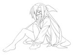  barefoot ginga_nakajima glasses greyscale hair_ribbon long_hair lyrical_nanoha mahou_shoujo_lyrical_nanoha_strikers monochrome ribbon solo undressing yuuka_(o.t.kingdom) 