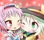  bad_id bad_nicoseiga_id blush givuchoko green_eyes green_hair hairband hat heart komeiji_koishi komeiji_satori multiple_girls open_mouth pink_hair purple_eyes short_hair siblings sisters touhou 