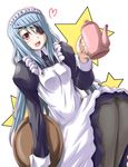 artist_request blush eyepatch happy heart infinite_stratos laura_bodewig long_hair maid maid_headdress open_mouth pantyhose red_eye silver_hair star tray watering_can 