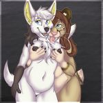  &hearts; anthro anubian_jackal anuvia breasts brown_hair canine chubby cougar couple dite dripdry duo fat feline female grope hair jackal lesbian looking_at_viewer mammal milf mother nipples overweight parent pose saliva standing 