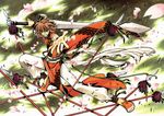  absurdres brown_hair cherry_blossoms clamp green_eyes highres holding holding_sword holding_weapon male_focus ryuu-ou_(tsubasa_chronicle) solo sword tsubasa_chronicle weapon 