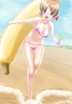  banana beach bikini brown_eyes brown_hair inflatable_toy mizugi short_hair tomizawa_jun twin_tails wading 