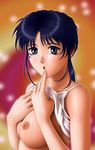  blue_eyes blue_hair nipples no_bra noel_(game) oppai raku_soukutsu shirt_lift tachibana_yumi 