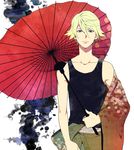  bad_id bad_pixiv_id blonde_hair ivan_karelin male_focus off_shoulder oriental_umbrella parasol purple_eyes solo tiger_&amp;_bunny umbrella yuzumame 