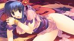  blue_hair bracelet breasts flower game_cg ilfa jewelry lying manaka_de_ikuno!! medium_breasts mitsumi_misato nipples no_bra no_panties open_mouth solo sweat to_heart_2 torn_clothes 