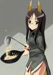  animal_ears bad_id bad_pixiv_id black_eyes black_hair blush cooking food glasses kyougoku_shin ladle long_hair military military_uniform smile solo strike_witches suwa_amaki tail uniform world_witches_series 