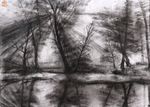 copyright_request lake monochrome no_humans photo-referenced scenery traditional_media tree water yuanchosaan 