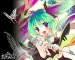 butterfly detached_sleeves green_hair hatsune_miku microphone tagme tie twin_tails vocaloid 