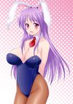  animal_ears bare_shoulders blush breasts bunny_ears bunnysuit cleavage kisaragi_yuki large_breasts long_hair open_mouth pantyhose purple_hair red_eyes reisen_udongein_inaba solo touhou 
