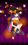  aqua_eyes armband bat_wings blue_hair bow choker collar corset dress fork halloween hat hat_bow hat_ribbon long_hair oppai pink_hair purple_hair ribbon stocking_(psg) stockings striped_thighhighs thighhighs wings witch witch_hat 
