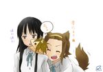  akiyama_mio animal_ears black_eyes black_hair closed_eyes dog_ears dog_tail fang hairband hand_puppet k-on! kemonomimi_mode long_hair multiple_girls puppet school_uniform short_hair suan_ringo tail tainaka_ritsu translated 