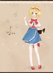  absurdres alice_margatroid bad_id bad_pixiv_id blonde_hair blue_eyes blush bow capelet full_body hairband highres mary_janes mxnxm open_mouth shanghai_doll shoes short_hair simple_background solo standing thighhighs touhou white_legwear 