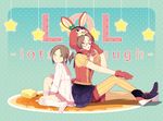  animal_ears bad_id bad_pixiv_id bandaid bunny_ears butter food gloves kkkoyubi lots_of_laugh_(vocaloid) mouri_motonari_(sengoku_basara) multiple_girls pancake pantyhose sengoku_basara striped striped_legwear vocaloid 