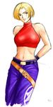  bare_shoulders belt blonde blue_mary fatal_fury king_of_fighters midriff renn shirt short_hair snk solo 