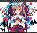  :d bad_id bad_pixiv_id bat blonde_hair flandre_scarlet fujishiro_emyu hands_clasped open_mouth own_hands_together red_eyes side_ponytail smile solo touhou wings 