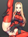  black_gloves blonde_hair blue_eyes breasts clitoris covered_nipples elbow_gloves gloves hairband holster large_breasts leg_lift legs long_hair long_legs looking_at_viewer metal_gear_(series) metal_gear_acid metal_gear_acid_2 panties panties_aside pussy red_legwear ribbed_sweater solo spread_legs sweater thick_thighs thighhighs thighs uncensored underwear utilizator venus_(mga) white_panties zipper 