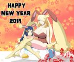  2girls animal_ears breasts buneary buneary_(cosplay) bunny_ears bunny_girl bunnysuit cleavage cosplay gen_4_pokemon gouguru hikari_(pokemon) large_breasts lopunny lopunny_(cosplay) multiple_girls piplup pokemon pokemon_(creature) shirona_(pokemon) thighhighs 