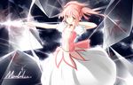  bad_id bad_pixiv_id bow bow_(weapon) broken choker dress gem glass hair_ribbon kaname_madoka magical_girl mahou_shoujo_madoka_magica phantania pink_eyes pink_hair puffy_sleeves reflection ribbon short_hair short_twintails smile solo sparkle twintails weapon 