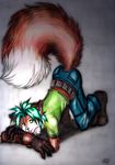  canine fox furryratchet green_hair hair kneeling male mammal solo submissive 