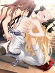  blonde blush censored eyes_closed fingering long_hair nipple_licking open_mouth oppai panties_around_one_leg reverse_cowgirl sex skirt_lift tears thighhighs threesome 