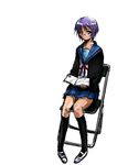  book brown_eyes cardigan chair folding_chair jacket megane nagato_yuki purple_hair school_uniform shoes sitting socks suzumiya_haruhi_no_yuuutsu 