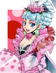  bad_id bad_pixiv_id blue_eyes blue_hair blush choker dress earrings feathers flower frills gensou_suikoden gensou_suikoden_v hair_up hat jewelry josephine pink_flower pink_rose rose short_hair smile solo umbrella wataringo 