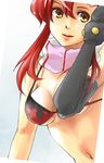  asymmetrical_clothes bikini_top breasts cleavage elbow_gloves gloves large_breasts lips midriff navel red_hair scarf shion_souta smile solo tengen_toppa_gurren_lagann underboob upper_body yellow_eyes yoko_littner 