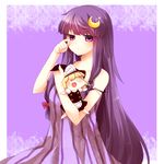  adapted_costume bangs bare_shoulders blunt_bangs character_doll crescent crescent_hair_ornament doll hair_ornament kirisame_marisa long_hair nightgown no_hat no_headwear patchouli_knowledge purple_eyes purple_hair sleepy solo strap_slip touhou yutazou 
