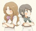  angry bad_id bad_pixiv_id blush brown_eyes brown_hair crossed_arms green_hair hinikusyoku inazuma_eleven inazuma_eleven_(series) kino_aki multiple_girls raimon_natsumi ribbon tears 