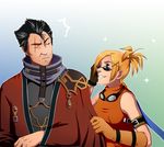  anime anime-style auron awesome_couple blonde_hair final_fantasy final_fantasy_x goggles rikku scar smile sunglasses 