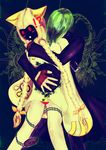  anatomical_nonsense blazblue blonde_hair chain fighting game green green_hair hazama hug poorly_drawn taokaka 