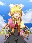  air aoyagi_kakerugeki blonde_hair blue_eyes closed_eyes juice_box kamio_misuzu long_hair ponytail pov school_uniform solo very_long_hair 