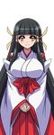  animated animated_gif arcana_heart arcana_heart_3 black_hair blush bouncing_breasts breasts brown_eyes copyright_request japanese_clothes kasuga_maori large_breasts looking_at_viewer lowres miko 