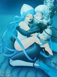  bad_id bad_pixiv_id barefoot blue_hair blush bodysuit bracelet closed_eyes diving diving_helmet diving_suit flippers gloves hat helmet ikamusume jewelry long_hair multiple_girls one-piece_swimsuit open_mouth saitou_nagisa scuba shinryaku!_ikamusume short_hair skin_tight swimsuit tentacle_hair tentacles underwater uzushio_(uzusio) wetsuit yuri 