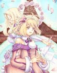  ar_tonelico ar_tonelico_iii blonde_hair closed_eyes flower long_hair mame_yuduru md5_mismatch multiple_girls petals purple_eyes saki_(ar_tonelico) salapator short_hair 