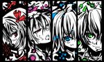  cirno column_lineup english face highres monochrome multiple_girls mystia_lorelei omigawa_namari rumia team_9 touhou wriggle_nightbug 