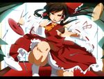  anime_coloring bow detached_sleeves fork hair_bow hakurei_reimu knife plate solo touhou umakatsuhai 