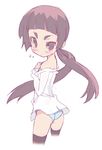  ao_no_exorcist ass bad_id bad_pixiv_id blade_(galaxist) blush chibi cropped_legs eyebrows kamiki_izumo panties purple_hair short_eyebrows solo sweat thighhighs twintails underwear 
