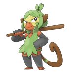  ambiguous_gender angry anthro black_eyes black_skin brachyzoid brown_skin fak&eacute;mon green_skin holding_object mammal muzzle_(marking) orange_skin primate simple_background stick white_background 