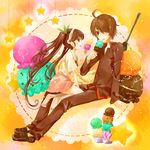  1girl araragi_koyomi bakemonogatari black_eyes black_hair food hachikuji_mayoi hair_over_one_eye highres ice_cream long_hair monogatari_(series) short_hair tamaru twintails 