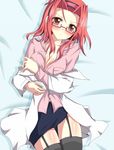  bad_id bad_pixiv_id blush breasts glasses izayoi_aki labcoat large_breasts miniskirt red_hair rori_(lovesick_bomb) skirt solo thighhighs yuu-gi-ou yuu-gi-ou_5d's 